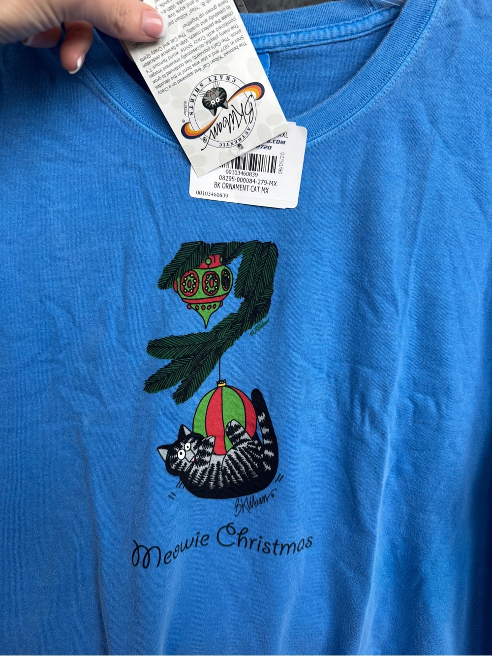 NEW NWT XXL Blue 'Meowie Christmas' B. Kliban Hawaii Crazy Shirts Tee - Picture 2 of 10